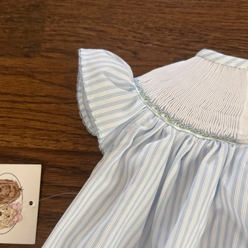 Ruth And Ralph Blue Stripe Floral Smocked Helen Dress - Picture 16 of 16